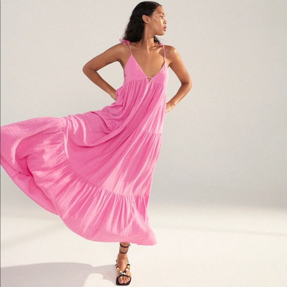 Zara Tiered Chiffon Midi Dress NWT - Picture 4 of 16